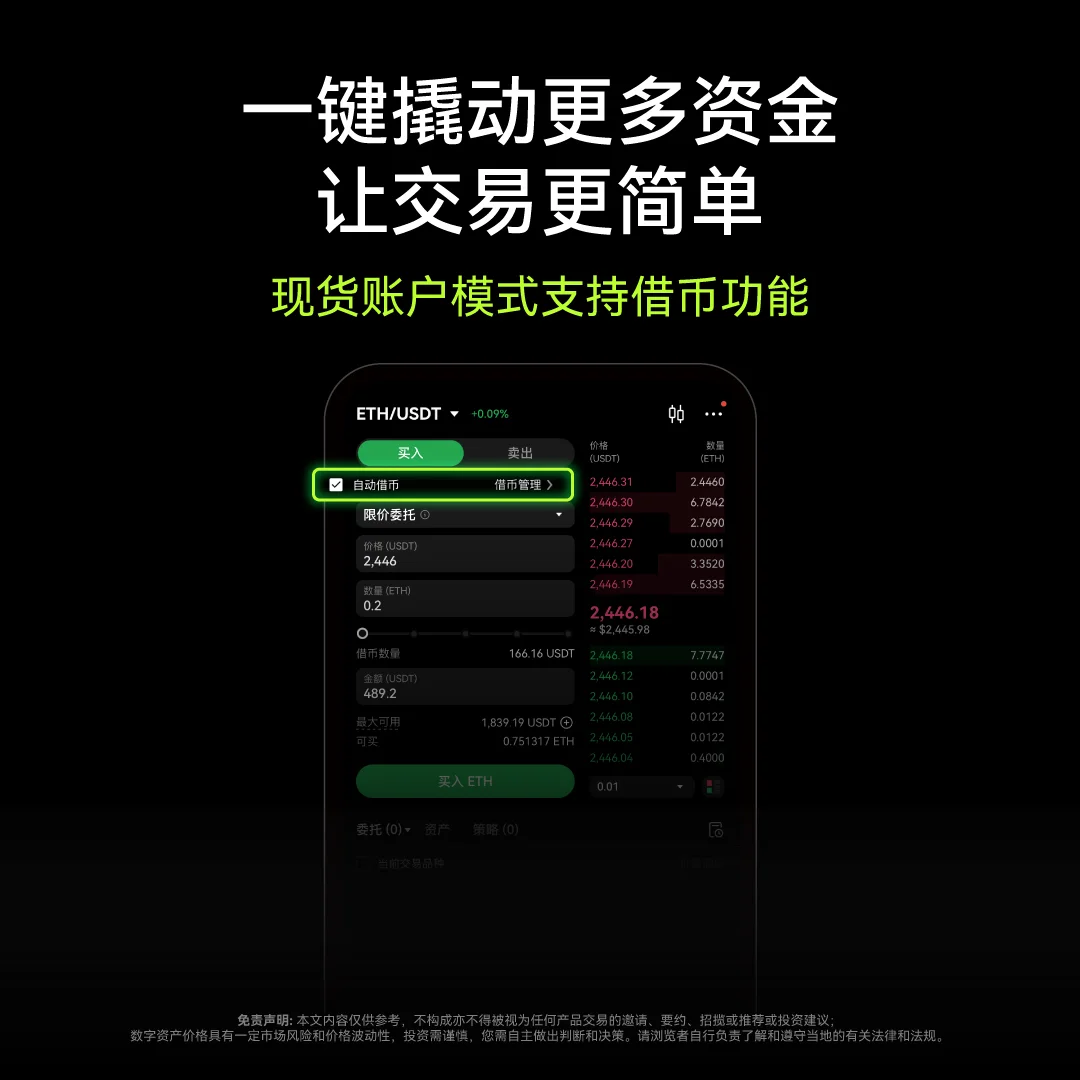 现货模式支持借币功能：教学图解